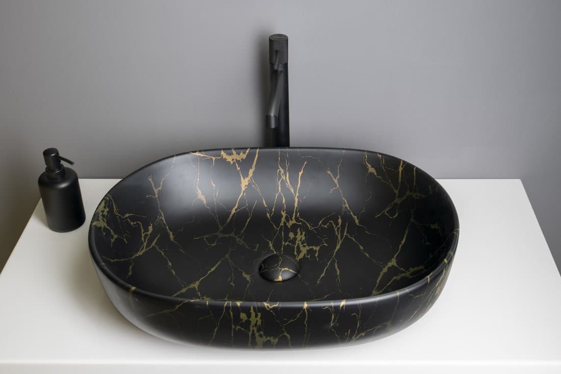 CALEO umywalka ceramiczna nablatowa, 60x42cm, marmur portoro