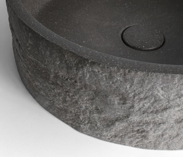 ISPIR betonowa umywalka z odpływem, 40cm, czarny granit