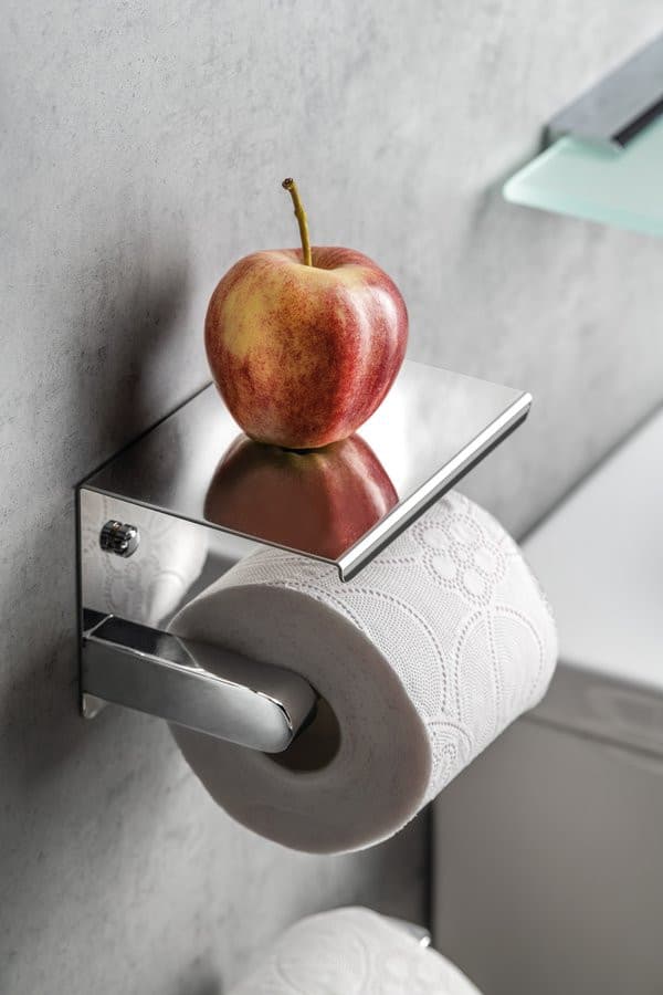 Wieszak na papier toaletowy z półką, chrom