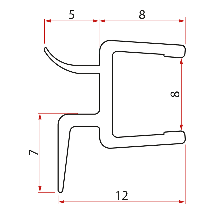 Uszczelka dolna do  drzwi prysznicowych, szkło 8mm, 1000mm