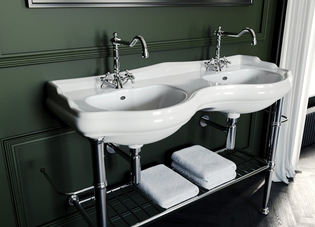 RETRO umywalka ceramiczna podwójna 120cm, biały