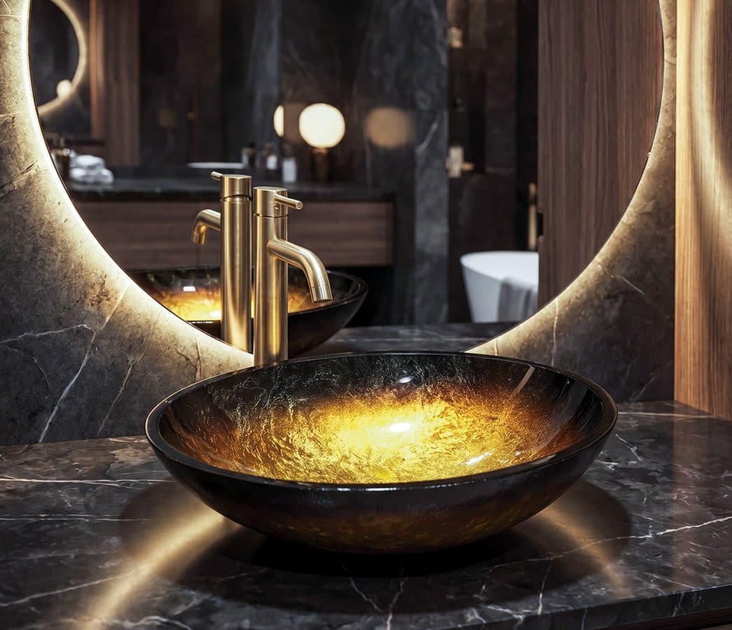 SELVA umywalka nablatowa szklana 50,5x38cm, złoto