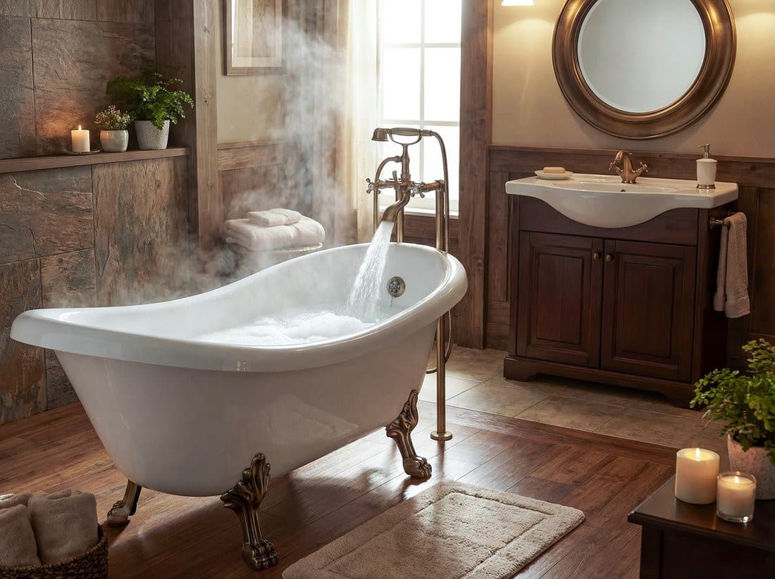 RETRO wolnostojąca wanna 174,5x82x80,5cm, biała, nogi brąz