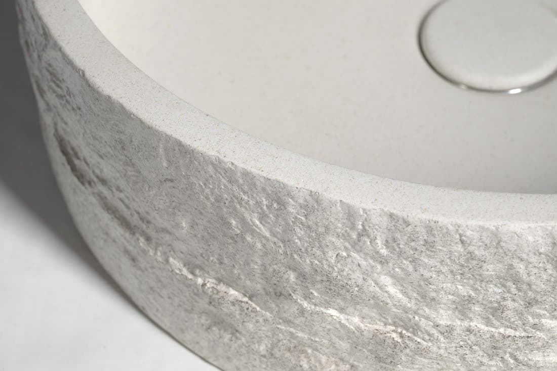 ISPIR betonowa umywalka z odpływem, 40cm, biały piaskowiec