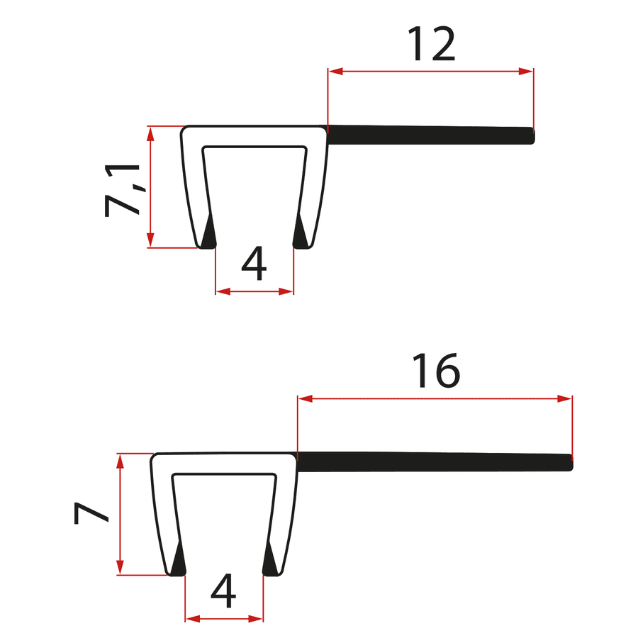 Zestaw uszczelek pionowych do szkła 5/5mm, 2000mm
