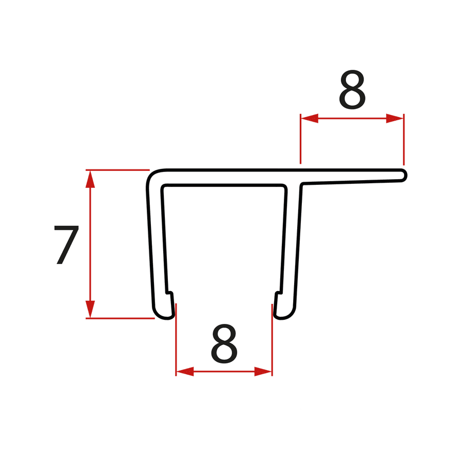 Uszczelka pionowa do szkła 8mm, 2000mm