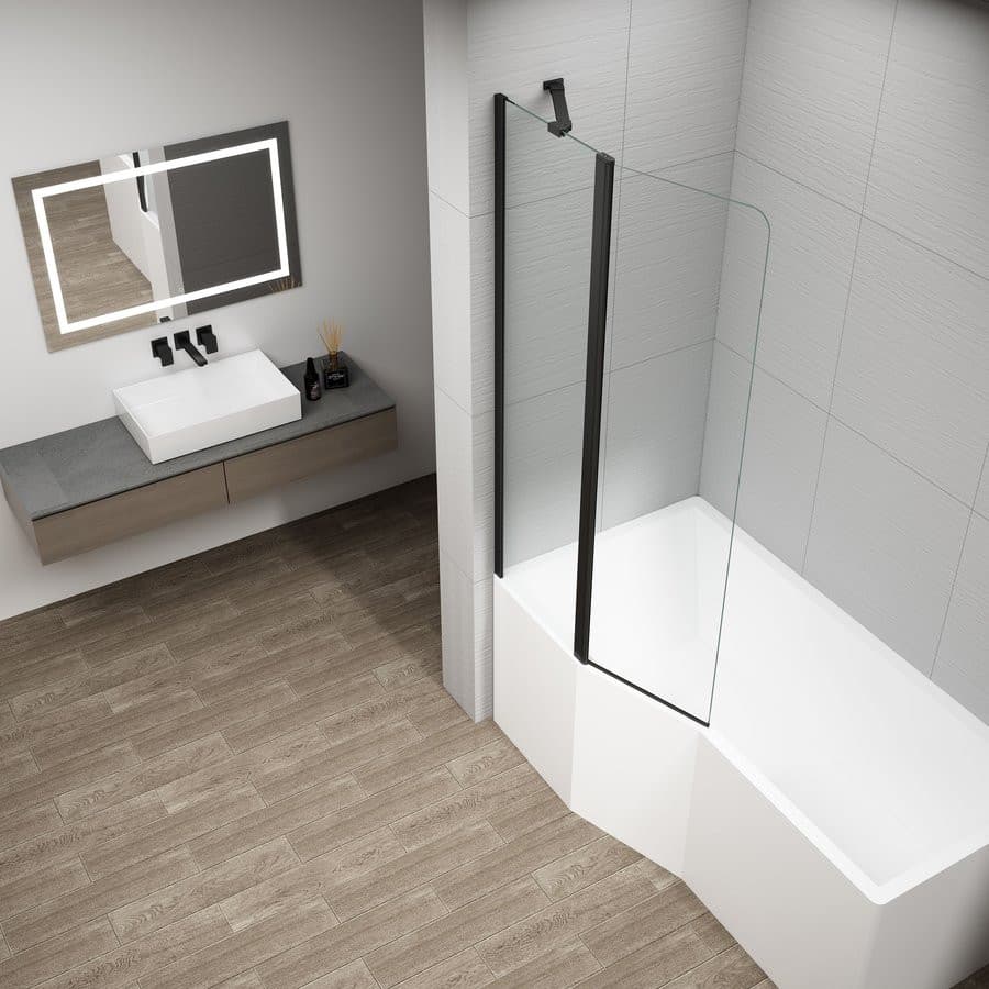 ROTA BLACK parawan wannowy obrotowy 900mm, szkło czyste