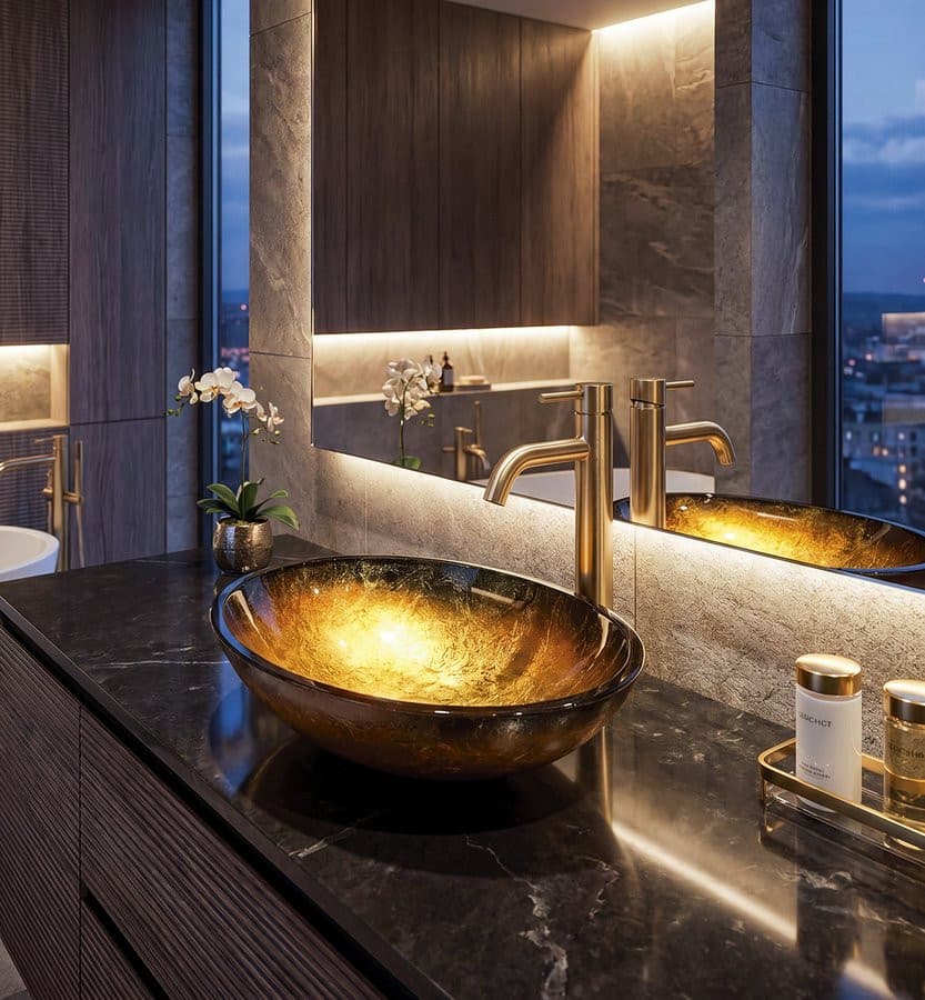 SELVA umywalka nablatowa szklana 50,5x38cm, złoto