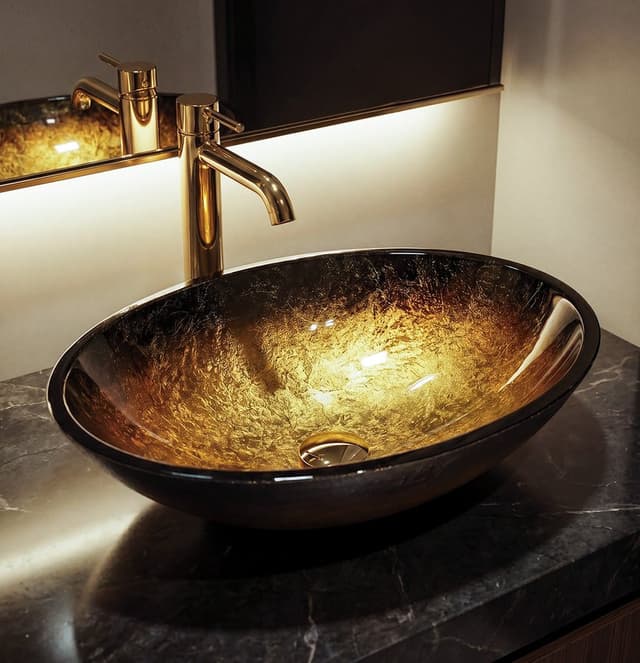 SELVA umywalka nablatowa szklana 50,5x38cm, złoto