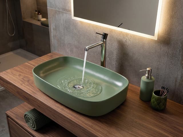 MATTEO umywalka ceramiczna nablatowa 65x40cm, zielony mat