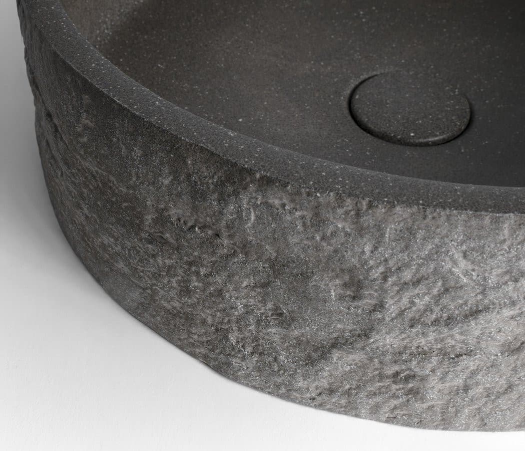 ISPIR betonowa umywalka z odpływem, 40cm, czarny granit