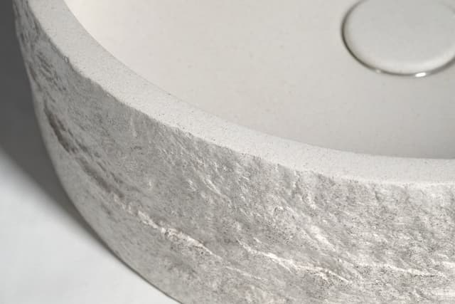 ISPIR betonowa umywalka z odpływem, 40cm, biały piaskowiec