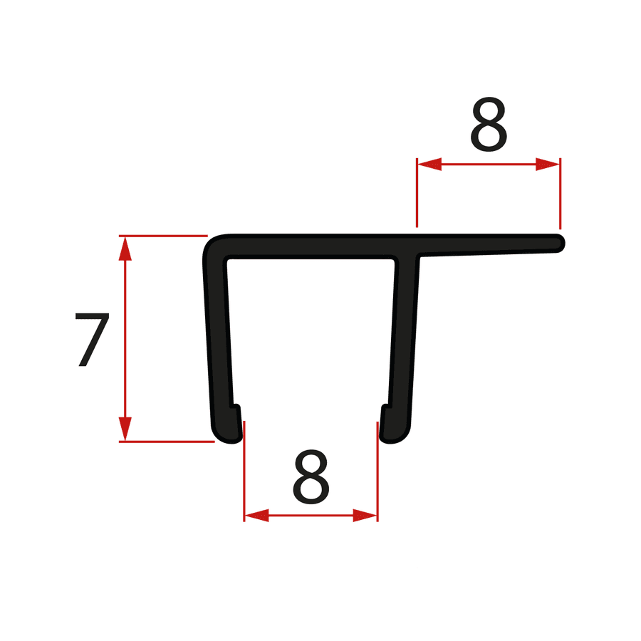 Uszczelka pionowa do szkła 8mm, 2000mm, czarny