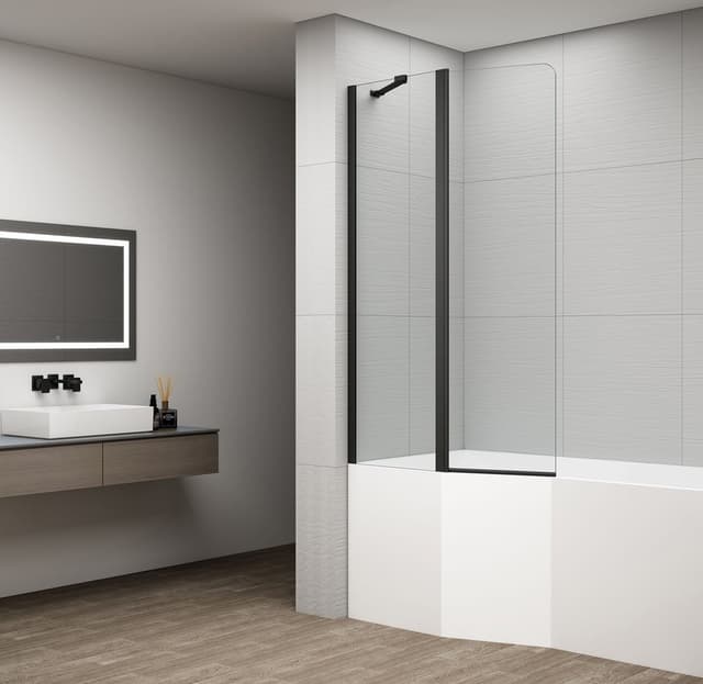 ROTA BLACK parawan wannowy obrotowy 900mm, szkło czyste