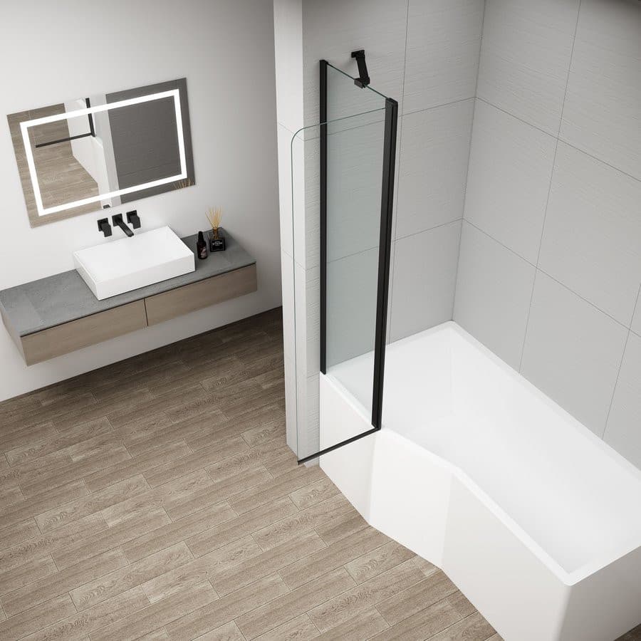 ROTA BLACK parawan wannowy obrotowy 900mm, szkło czyste