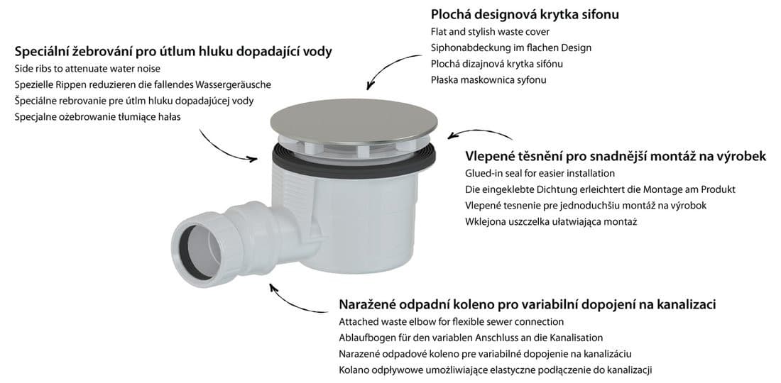 Syfon do brodzików, średnica 90mm, DN40, maskownica gun metal