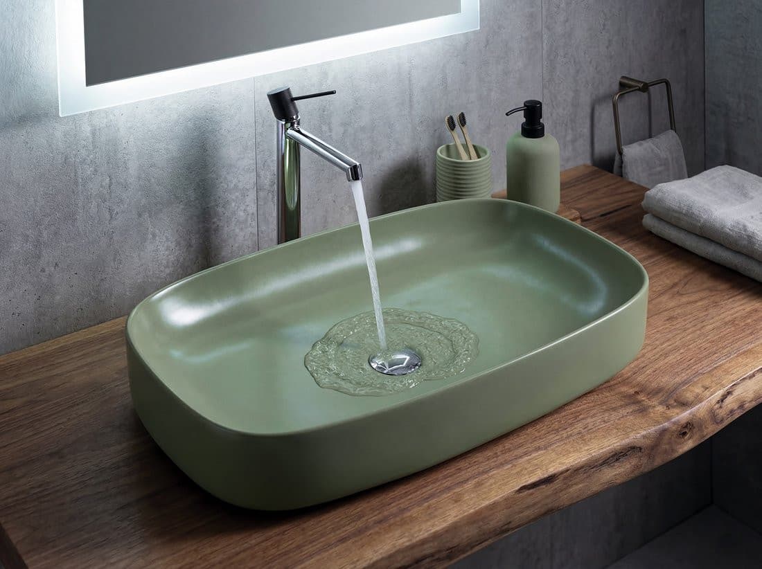 MATTEO umywalka ceramiczna nablatowa 65x40cm, zielony mat