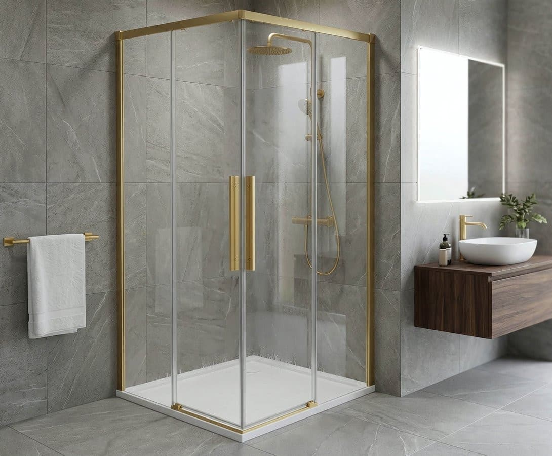 LUXOR GOLD MATT drzwi wejście z rogu 1000mm, szkło czyste