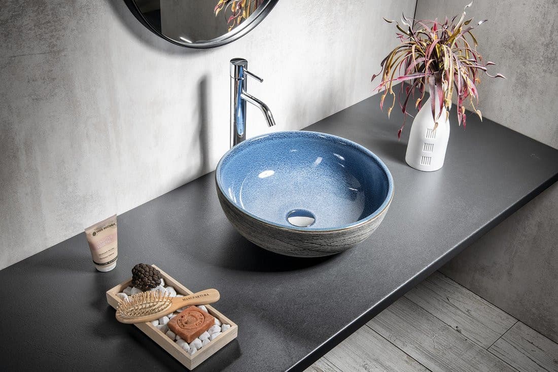 PRIORI umywalka ceramiczna nablatowa Ø 41 cm, niebieski/szary