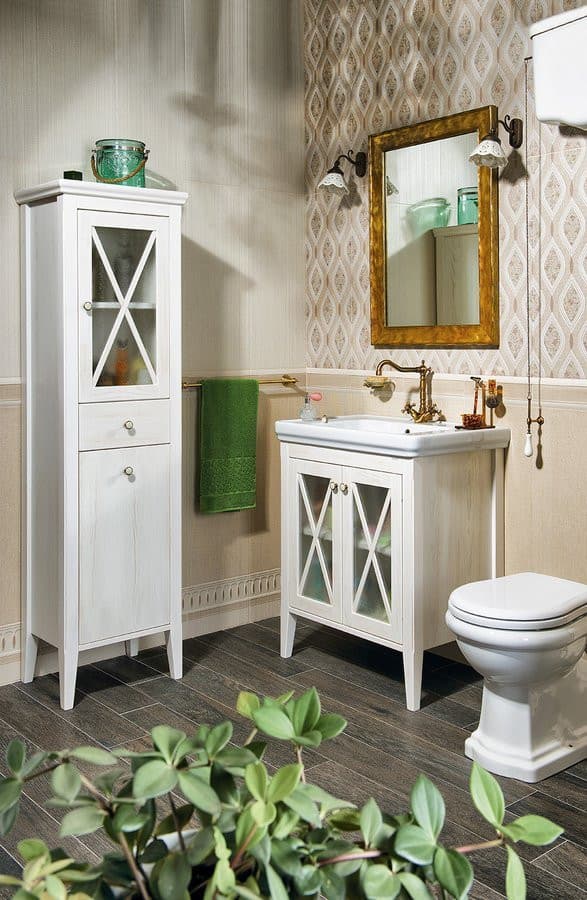 CROSS szafka wysoka z koszem na bieliznę 49x170x39cm, prawa, starobiała