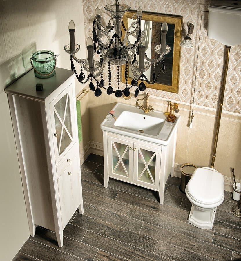 CROSS szafka wysoka z koszem na bieliznę 49x170x39cm, lewa, starobiała