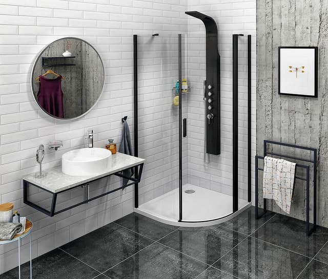 ZOOM BLACK kabina prysznicowa półokrągła 900x900mm, szkło czyste, prawa