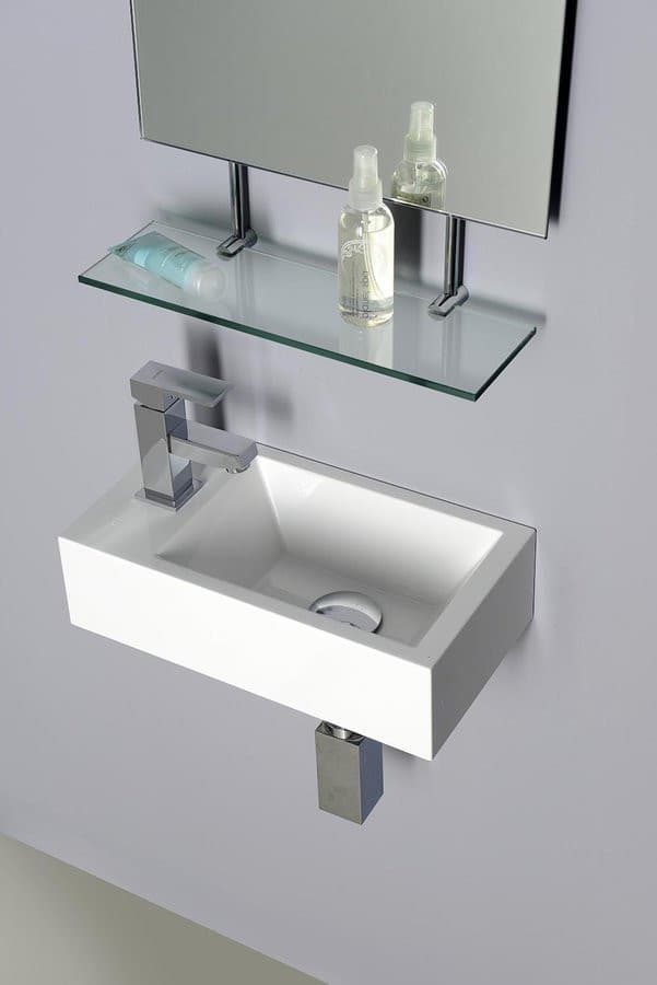 AMAROK umywalka kompozytowa 40x22cm, biała, bateria z lewej strony