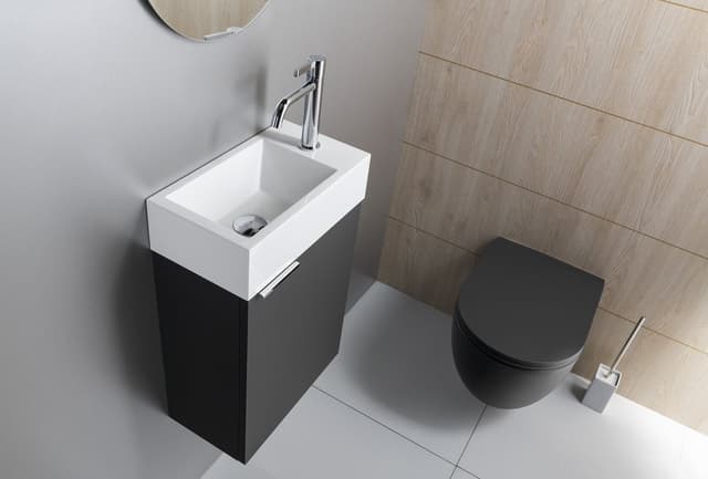 AMAROK umywalka kompozytowa 40x22cm, biała, bateria z prawej strony