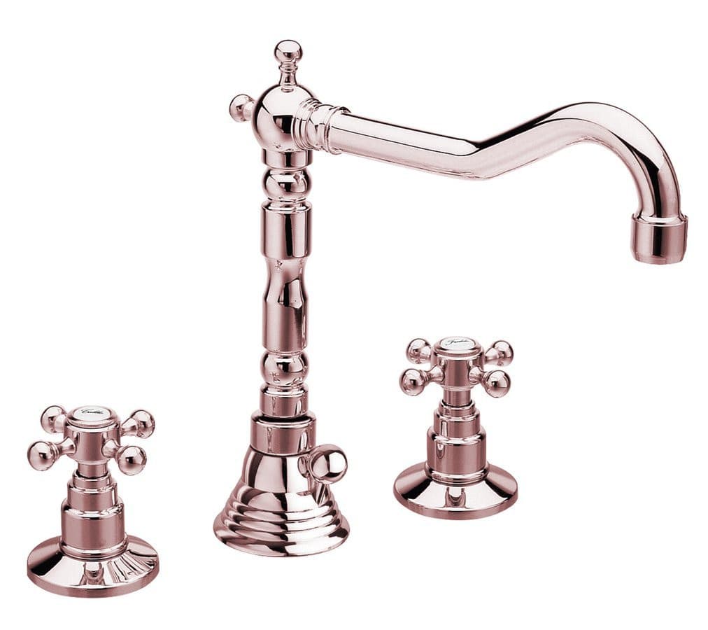 ANTEA bateria umywalkowa trzyelementowa z wylewką retro,z odpływem, różowe złoto