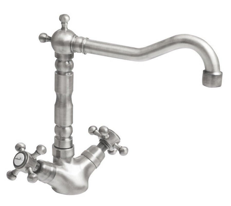 ANTEA bateria umywalkowa z wylewką retro i odpływem, nikiel szczotkowany