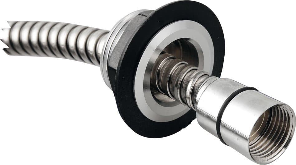 Gniazdo prysznicowe okrągłe na brzeg wanny, łącznie z wężem, chrom