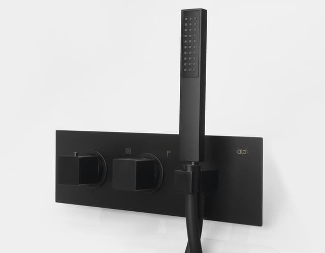 DIMY podtynkowa termostatyczna bateria prysznicowa/wannowa z główką prysznicową, 2 wyjścia, czarny mat