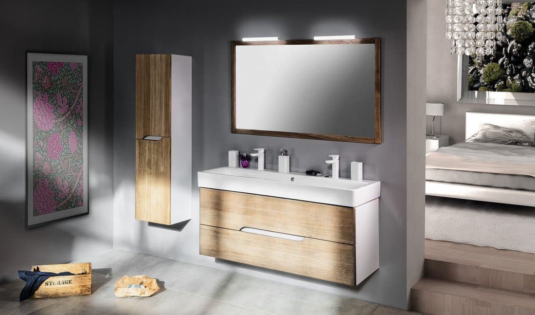 MEDIENA szafka umywalkowa 117x51x48,5cm, biały mat/dąb graphite