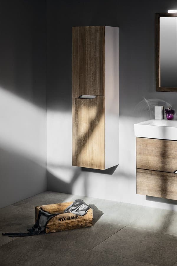 MEDIENA szafka wysoka 35x140x30cm, 2 drzwi, lewa/prawa, biały mat/dąb graphite