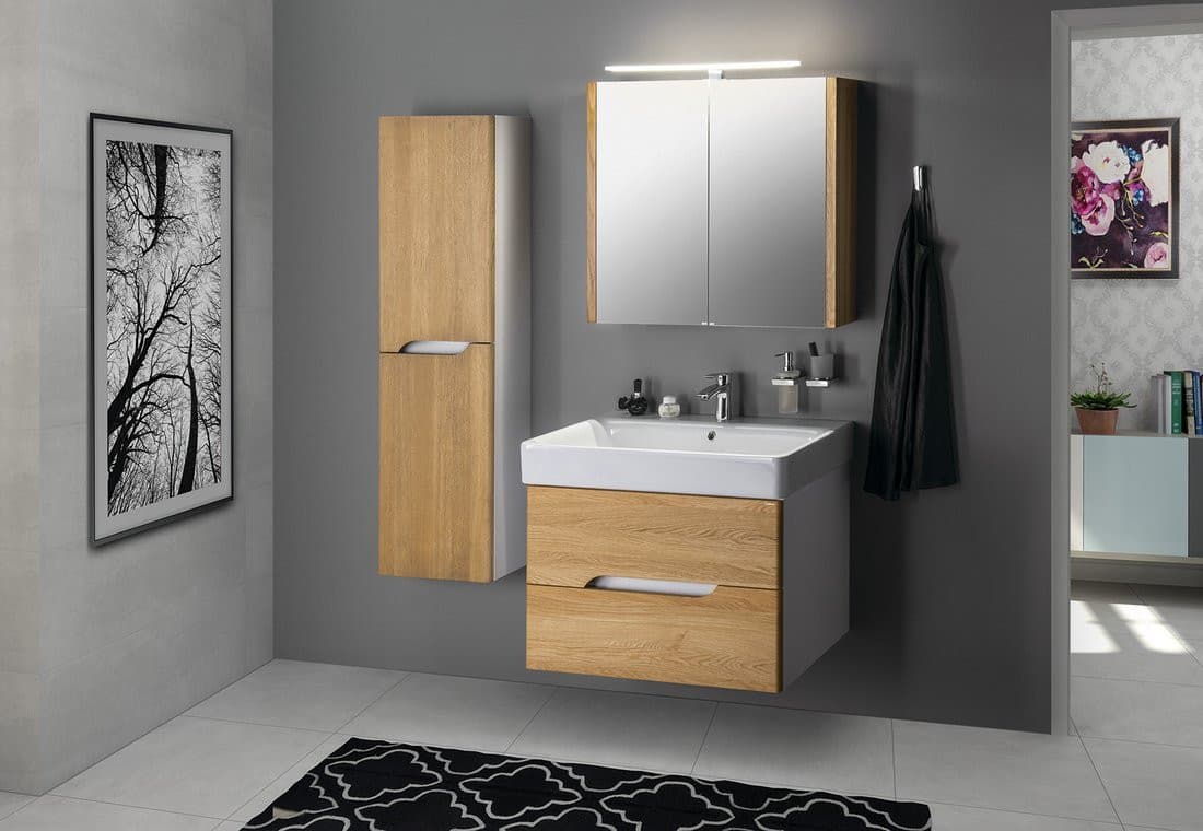 MEDIENA szafka wysoka 35x140x30cm, 2 drzwiczki, lewa/prawa,biały mat/dąb natural