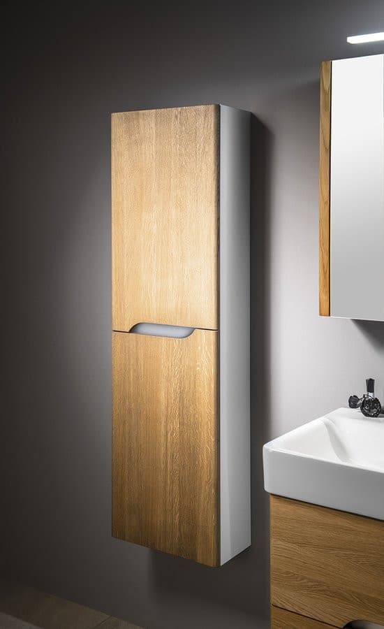 MEDIENA szafka wysoka 35x140x30cm, 2 drzwiczki, lewa/prawa,biały mat/dąb natural