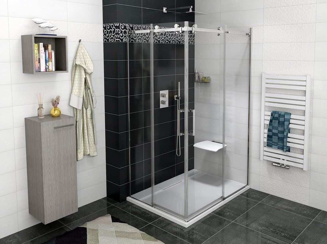 DRAGON drzwi prysznicowe, wejście z rogu, 1100 mm, szkło czyste