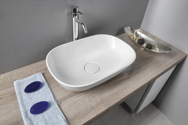 ERIDAN umywalka kompozytowa nablatowa z pokrywą odpływu 50x35cm, biały