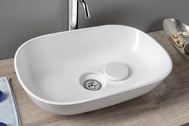 ERIDAN umywalka kompozytowa nablatowa z pokrywą odpływu 50x35cm, biały