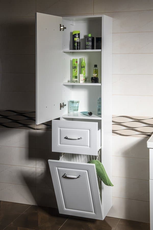 FAVOLO szafka wysoka z koszem na bieliznę 40x184x31cm, biały mat