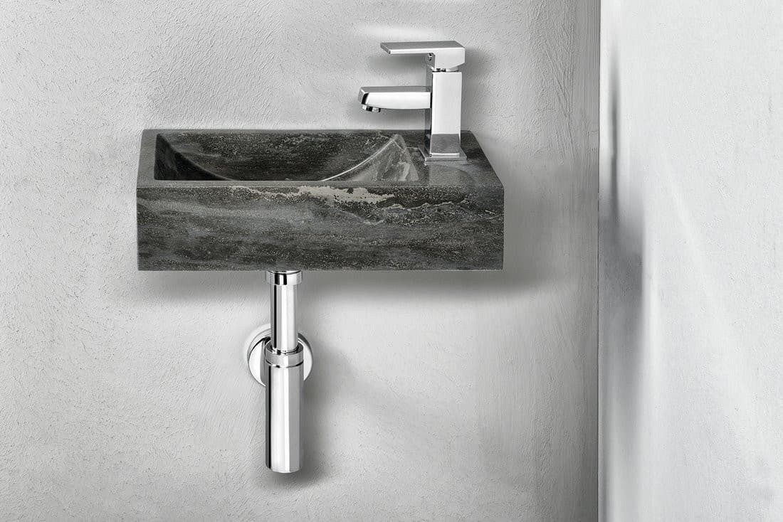 BLOK umywalka kamienna 40x22cm, bateria z prawej strony, antracyt