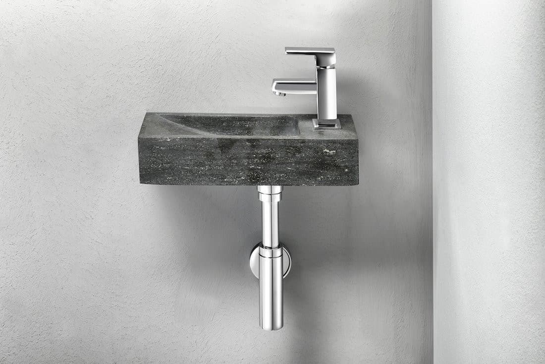 BLOK umywalka kamienna 38x14cm, bateria z prawej strony, antracyt