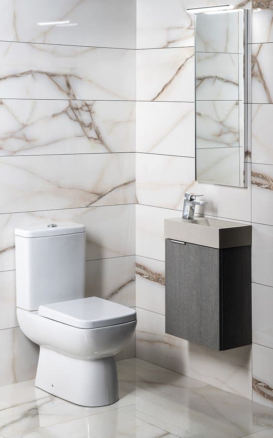 CREST L umywalka betonowa z odpływem, 40x22cm, biały piaskowiec