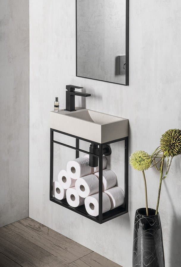 CREST L umywalka betonowa z odpływem, 40x22cm, biały piaskowiec