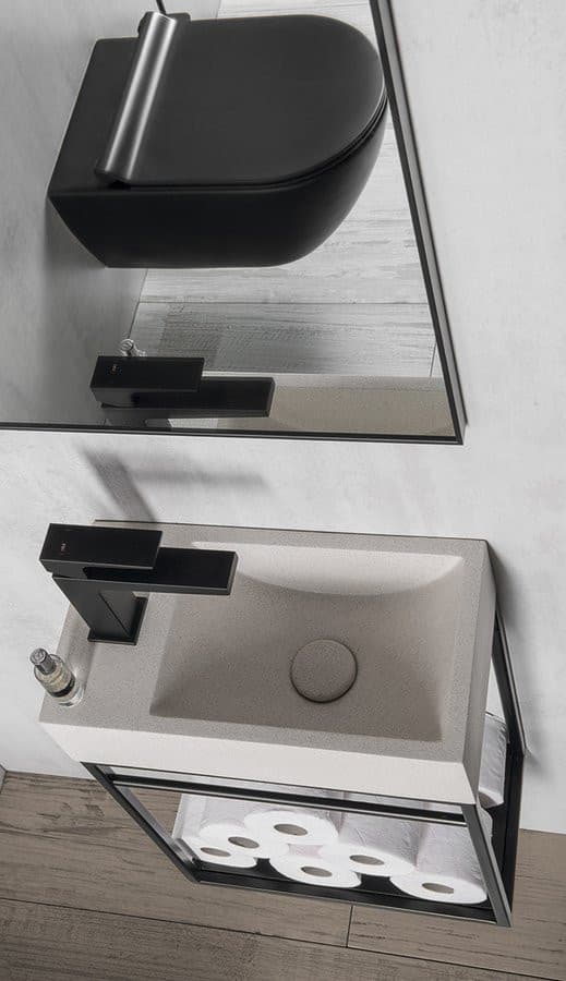 CREST L umywalka betonowa z odpływem, 40x22cm, biały piaskowiec