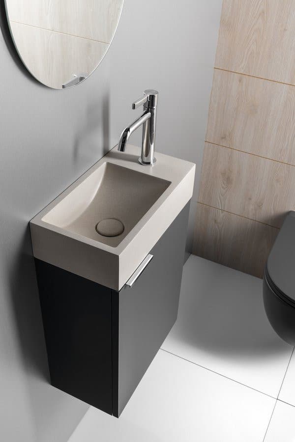 CREST R umywalka betonowa z odpływem, 40x22cm, biały piaskowiec