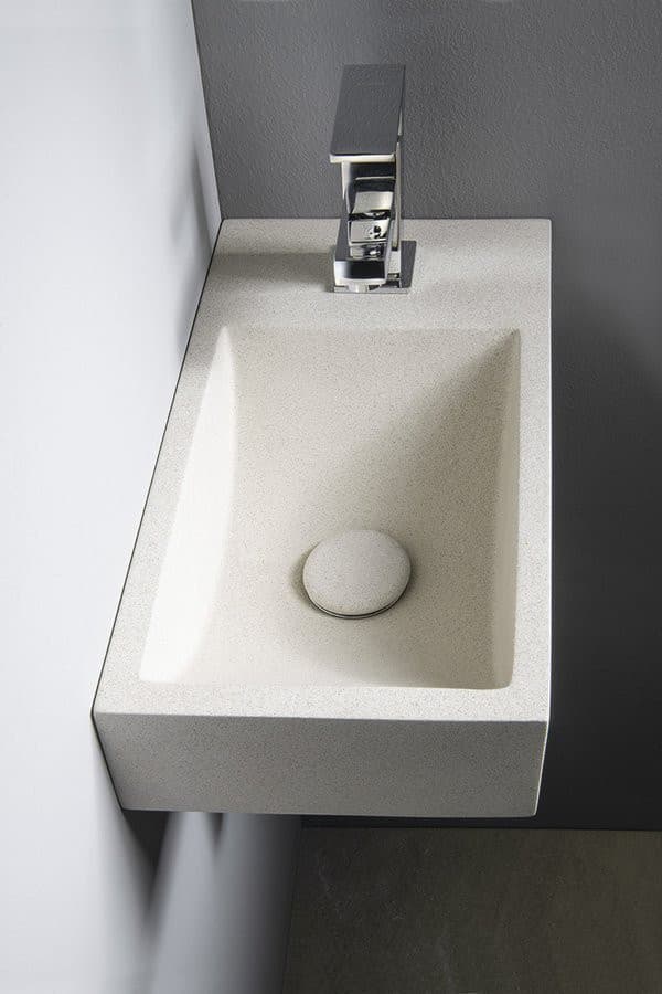 CREST R umywalka betonowa z odpływem, 40x22cm, biały piaskowiec