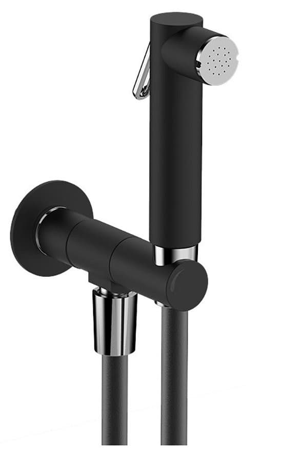 Zawór bidetowy z blokadą bezpieczeństwa, słuchawka i wąż w zestawie, czarny mat