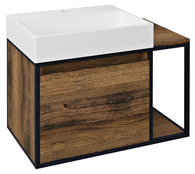 SKARA szafka pod umywalkę 80x49,5x46,5cm, czarny mat/dąb Collingwood