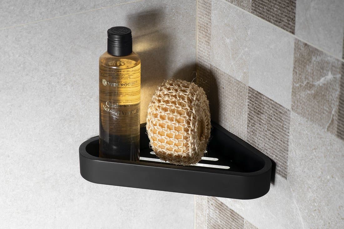 SMART półka narożna do kabiny prysznicowej, 170x30x170mm, czarny mat